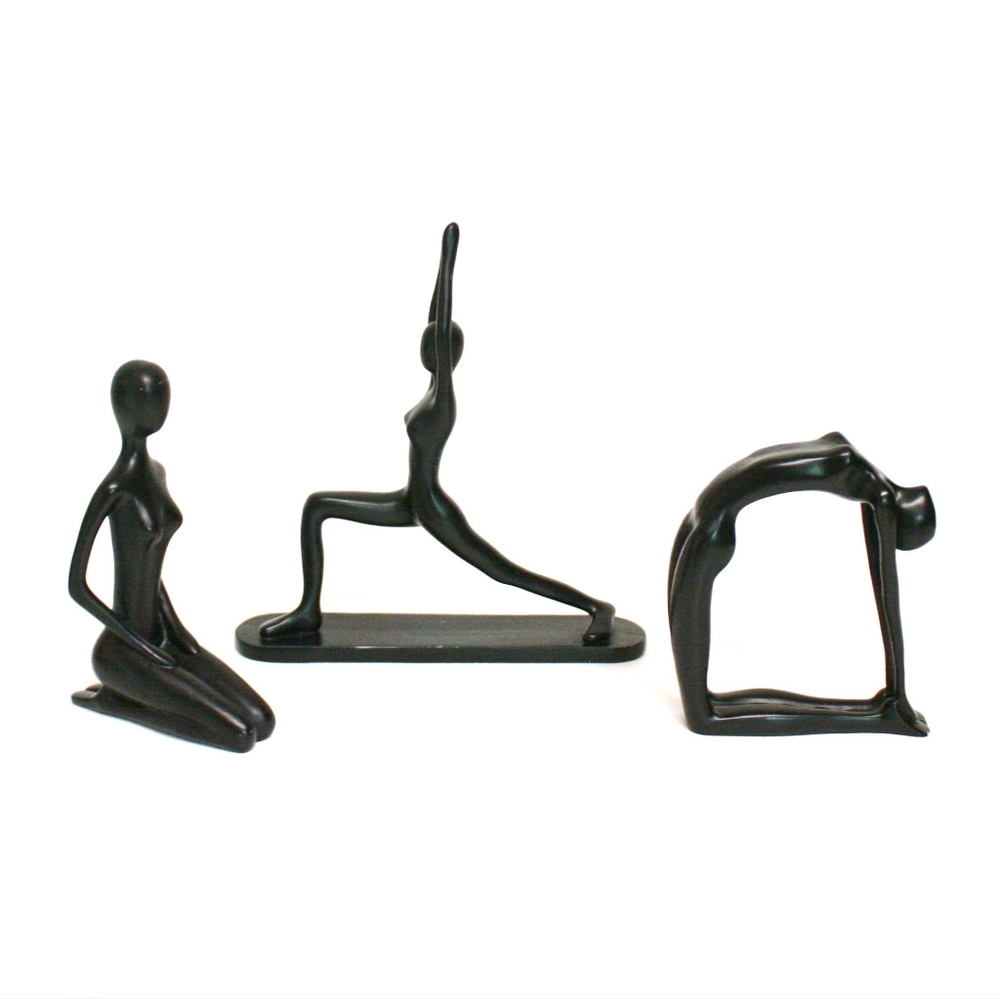 Set of Three Black Resin Yoga Figurines